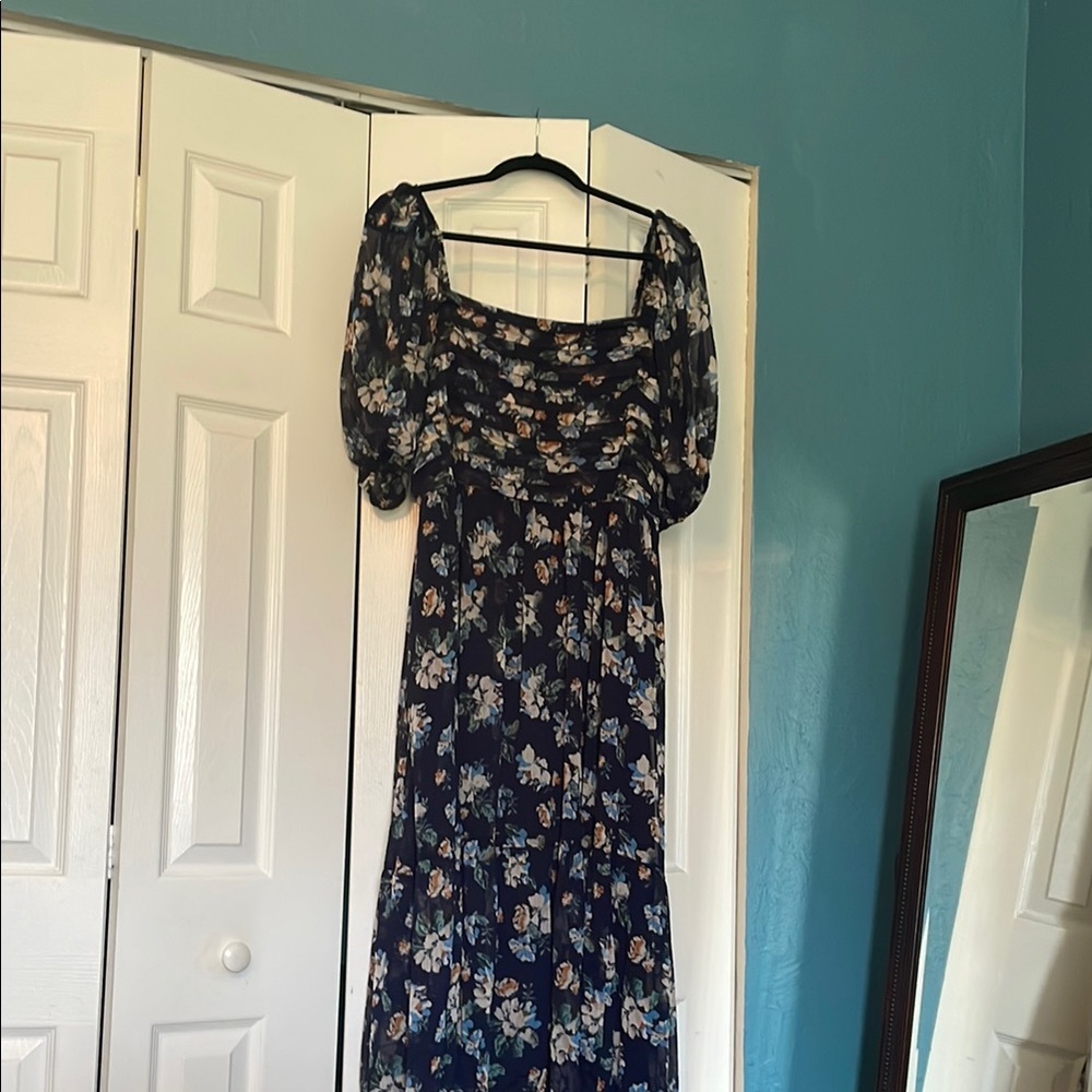 Blue  Sleeve Sundress with Square Neck Worn once! Perfect condition
